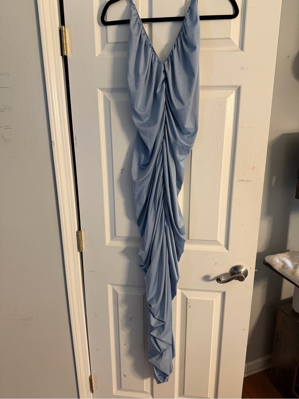 Fashion Nova Pale Blue Ruched Maxi Dress